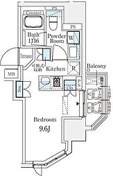 浅草田原町レジデンス 8階ワンルームの間取り