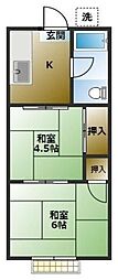 初音ハイツ 1階2Kの間取り