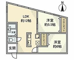 フラット代田橋 2階2LDKの間取り