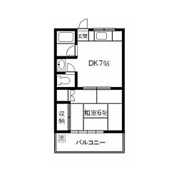 岡部コーポ 1DKの間取図画像