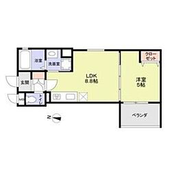CASA CALMA上野口 1LDKの間取図画像