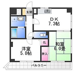グランエクセル高師浜 1階2DKの間取り
