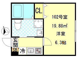 Nest Hirai 1階1Kの間取り