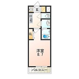 阪神本線 姫島駅 徒歩8分の賃貸マンション 5階1Kの間取り