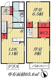 JR武蔵野線 船橋法典駅 徒歩19分の賃貸テラスハウス 1階2LDKの間取り