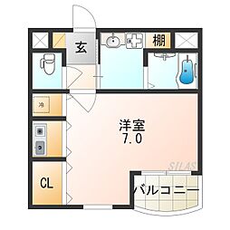 グランクレールK 4階ワンルームの間取り