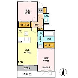 クレールフラッツ天王台 2LDKの間取図画像