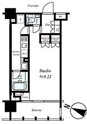 イクサージュ目黒 4階1Kの間取り