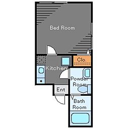 パッサージュ中目黒 1Kの間取図画像