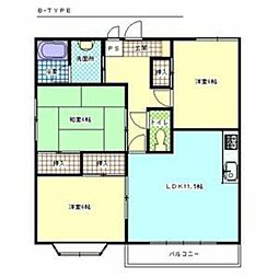 パレス・コヨー 4階3LDKの間取り