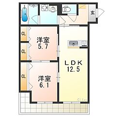 南海線 高石駅 徒歩10分の賃貸アパート 2階2LDKの間取り