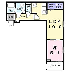 アヴァロン 2階1LDKの間取り