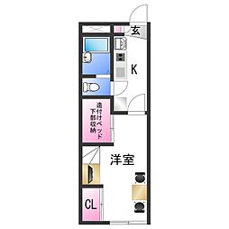 レオパレス大堀II 1階1Kの間取り