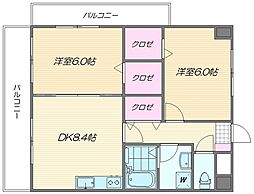 イーストフルハウス 11階2LDKの間取り
