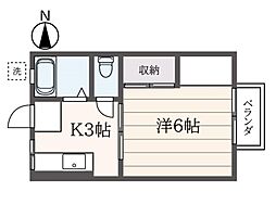 ビューラーオークボA棟 1Kの間取図画像