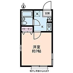 フラワーハウス 2階1Kの間取り