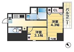 JR東海道・山陽本線 鷹取駅 徒歩15分の賃貸マンション 9階2Kの間取り
