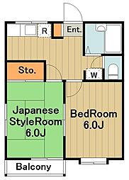 サンハイム2 2階2DKの間取り