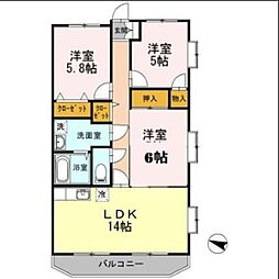 JR横浜線 橋本駅 バス27分 田名バスターミナル下車 徒歩8分の賃貸マンション 3階3LDKの間取り