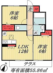 ミ・カーサ 2LDKの間取図画像