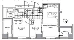 パークハビオ赤坂 7階2LDKの間取り