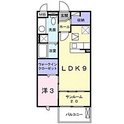 ペシュール西小二里 1階1LDKの間取り