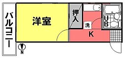 山口ビル 2階1Kの間取り