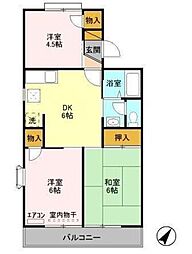パールハイツ B 1階3DKの間取り