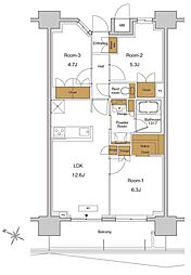 RJRプレシア東十条ガーデン 14階3LDKの間取り