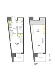 プライムメゾン早稲田通り 9階ワンルームの間取り