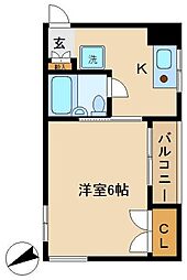 リベラル2 1Kの間取図画像