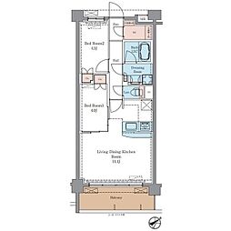 ラグゼナ平井ノース 3階2LDKの間取り