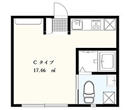 プラティーク代沢 1階ワンルームの間取り