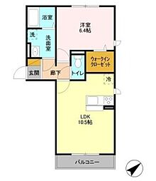 シャインハイツIIIII II 2階1LDKの間取り
