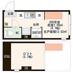 パストラルときわ台 2階ワンルームの間取り