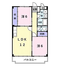 エスポアール　Ｐａｒｔ1 1階2LDKの間取り