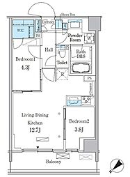 パークアクシス品川南大井パークフロント 5階2LDKの間取り