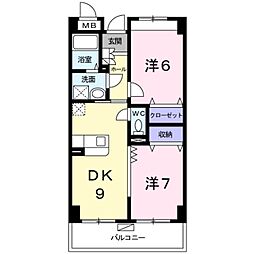南海線 岡田浦駅 徒歩16分の賃貸マンション 2階2DKの間取り