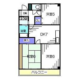 ブルーム北花田 3DKの間取図画像