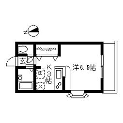 レーベン 2階1Kの間取り