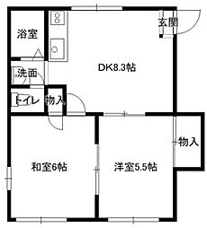 コーポ奈良 2階2DKの間取り