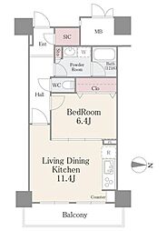 イーストコア曳舟一番館 1LDKの間取図画像