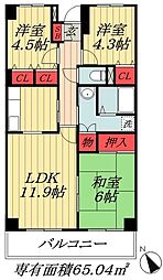 東京メトロ東西線 行徳駅 徒歩15分の賃貸マンション 6階3LDKの間取り