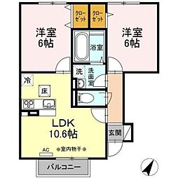 ファヴォーレ A 1階2LDKの間取り