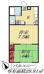 JR総武線 船橋駅 徒歩20分の賃貸アパート 2階2Kの間取り