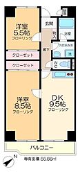 グランコスモＵ 5階2DKの間取り