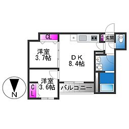 D porta twilight 2DKの間取図画像