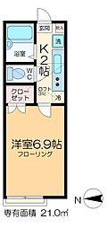 シシアシティ 2階1Kの間取り