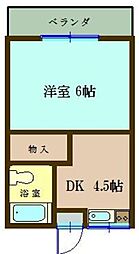 鈴木アパート 2階1Kの間取り