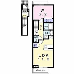 サンスウィート 2階1LDKの間取り